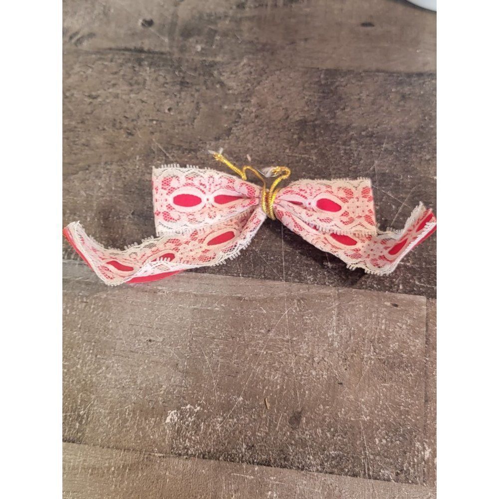 Red white crochet set vintage bow ornament Xmas decor